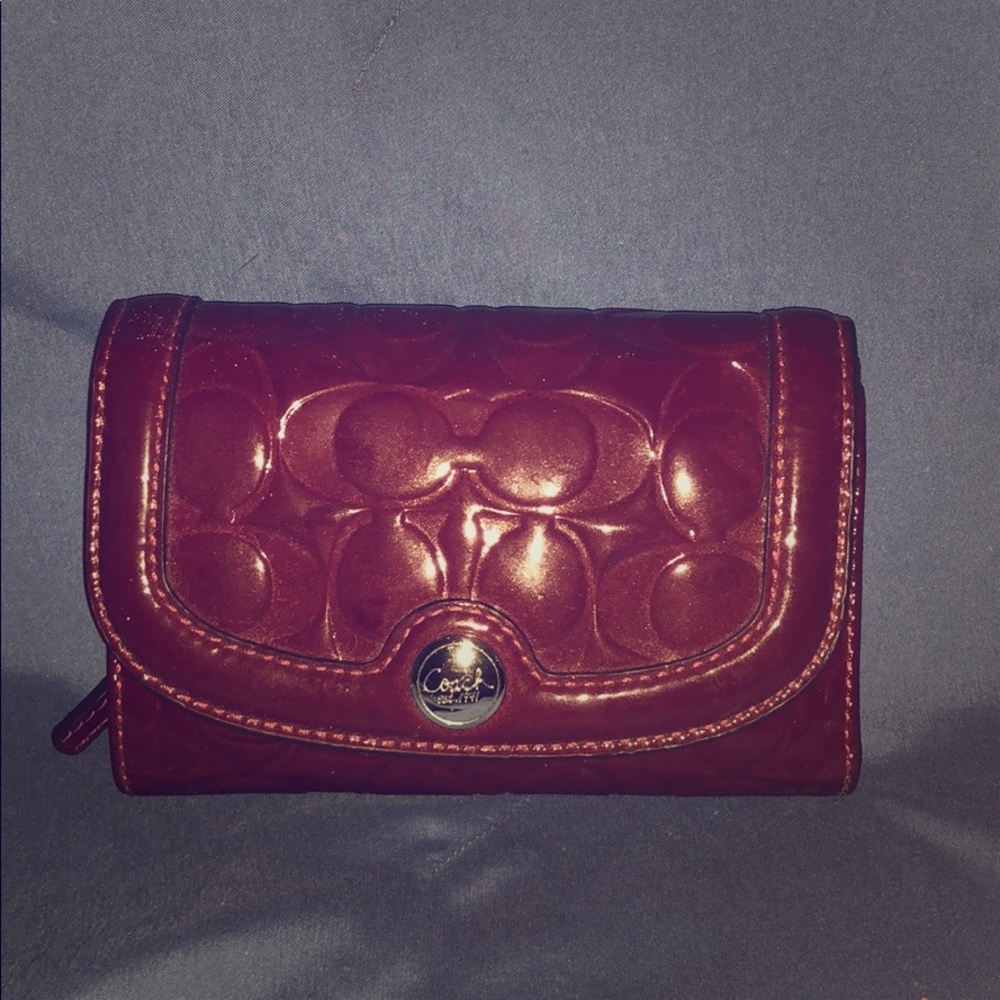 Cranberry patent leather wallet